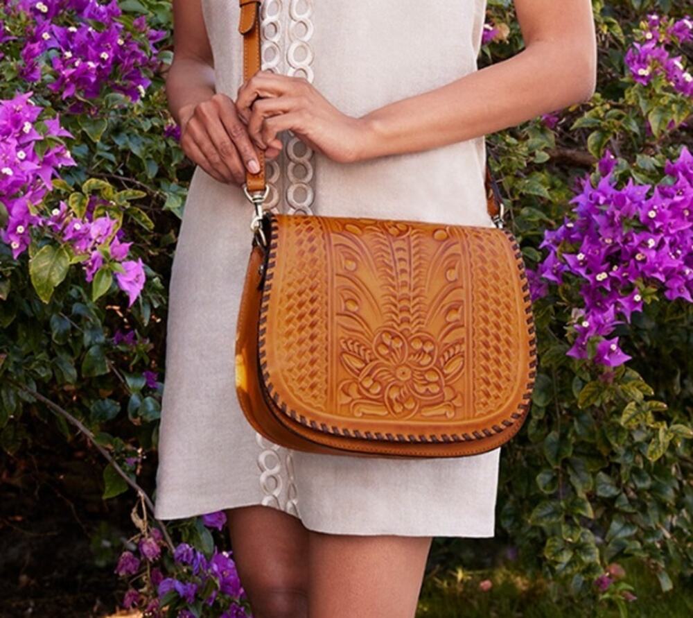 Patricia Nash Burnished Floral Tooled Leather Savini Saddle Bag
